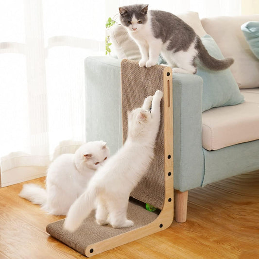 Griffoir pour Chat en Forme de L avec Jouet Balle Intégré