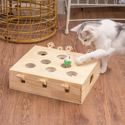 Jouet Interactif en Bois 3-en-1 pour Chats