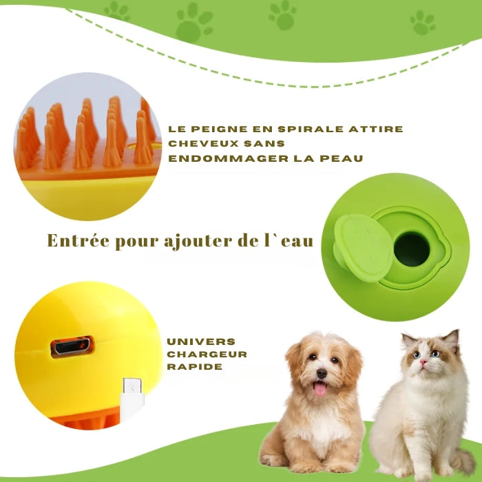 Brosse a chat & chien avec Spray Vapeur d'Eau