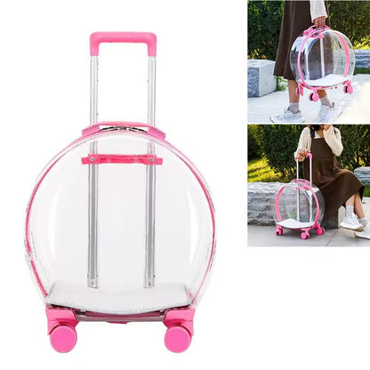 Valise de transport transparente pour chats – Design élégant avec roulettes et coussin confortable